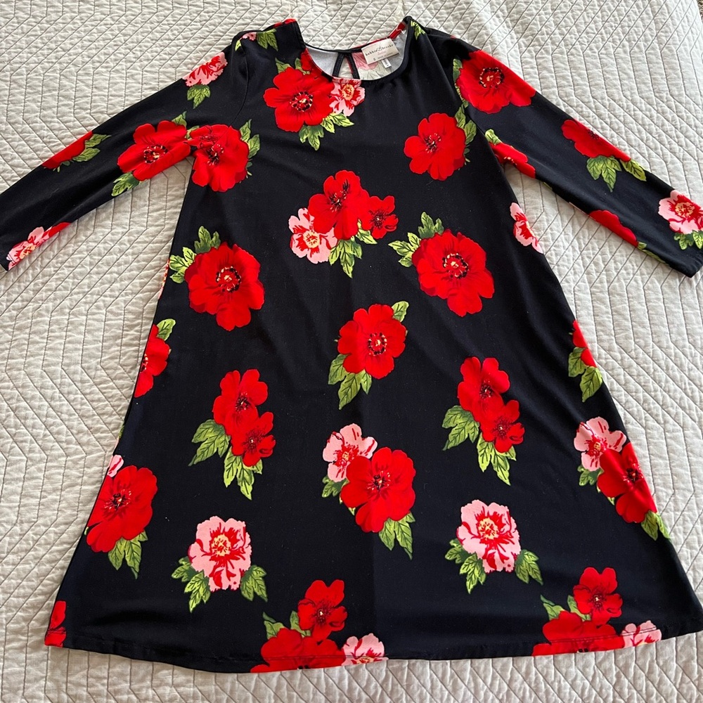 Black and red floral shirt dress
